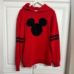 Disney Men’s Sz Medium Red Pull On Hoodie With Black Mickey Silhouette on Front